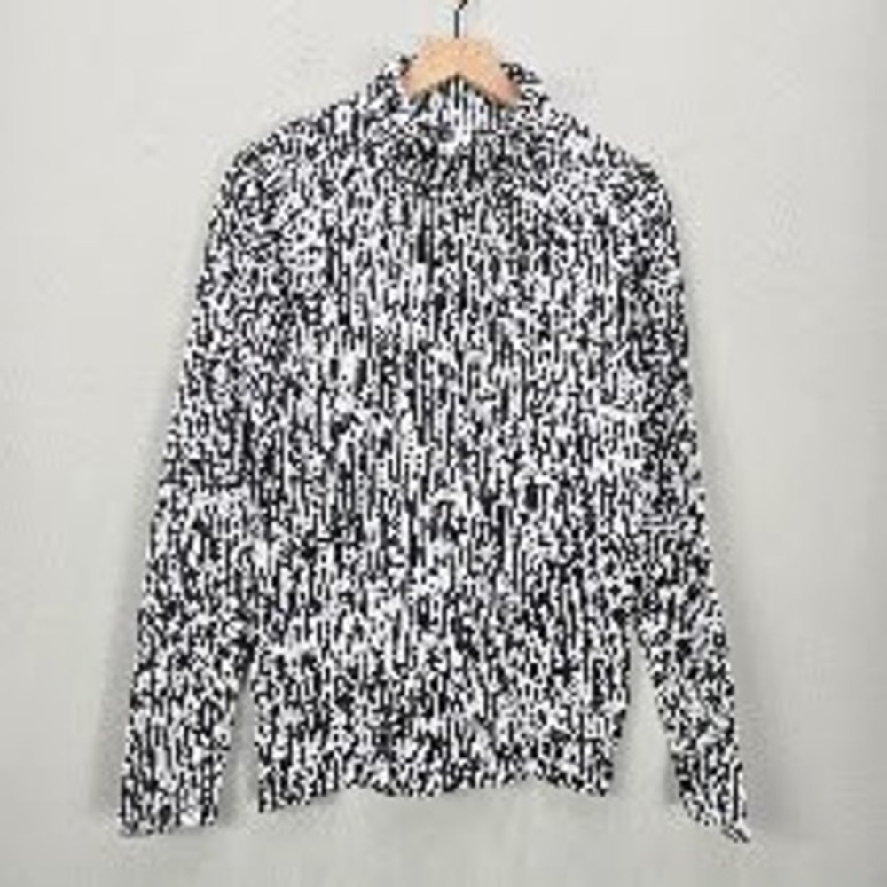 Athleta Turtleneck Top L Black White Ribbed Abstract Print Long Sleeve Gorpcore